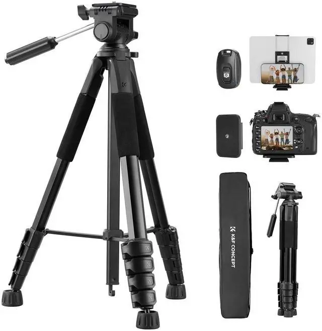 Main image of K&F CONCEPT 75" Aluminum Camera Tripod, Lightweight and Compact for Travel