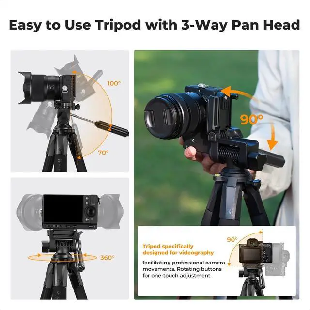Alt view image 4 of 6 - K&F CONCEPT 75" Aluminum Camera Tripod, Lightweight and Compact for Travel