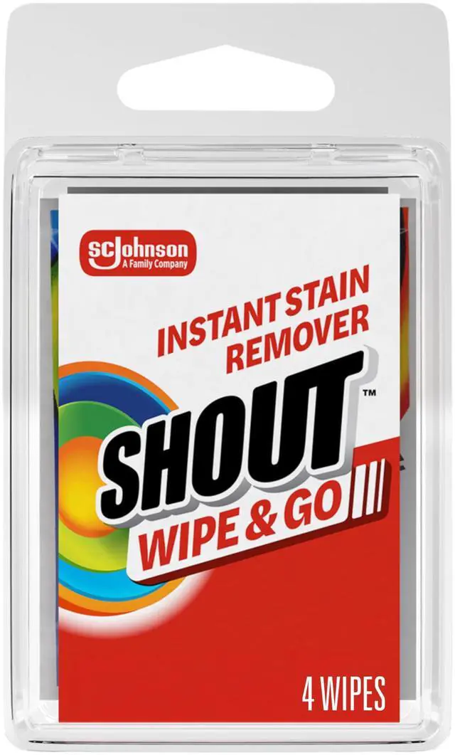 Main image of Shout Wipe and Go Instant Stain Remover, Laundry Stain and Spot Remover for On-the-Go, 4 Wipes, Pack of 1