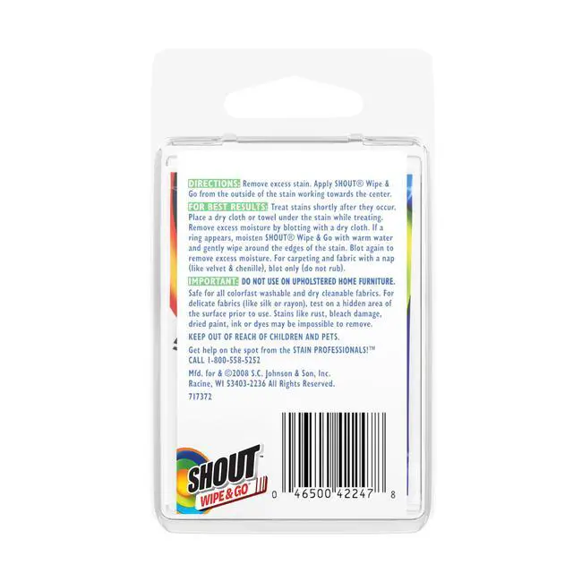 Alt view image 5 of 7 - Shout Wipe and Go Instant Stain Remover, Laundry Stain and Spot Remover for On-the-Go, 4 Wipes, Pack of 1