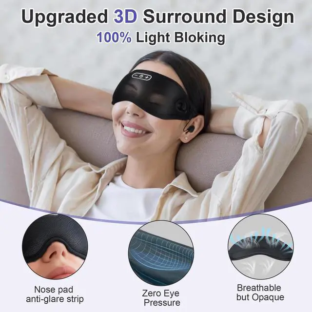 Alt view image 7 of 7 - Wireless Bluetooth 5.4 Sleep Headphones with 100% Blackout Sleep Mask