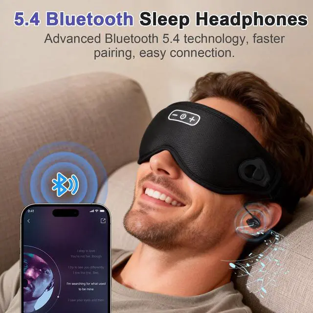Alt view image 5 of 7 - Wireless Bluetooth 5.4 Sleep Headphones with 100% Blackout Sleep Mask