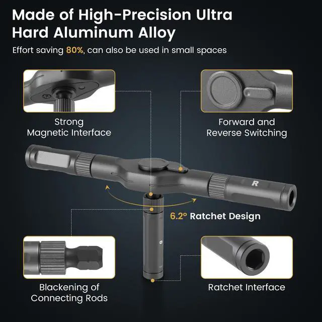 Alt view image 5 of 6 - Original Patented 24-in-1 Magnetic Ratchet Screwdriver Set with Precision Bits, Ergonomic Rotatable Ratchet Handle, and Storage Case