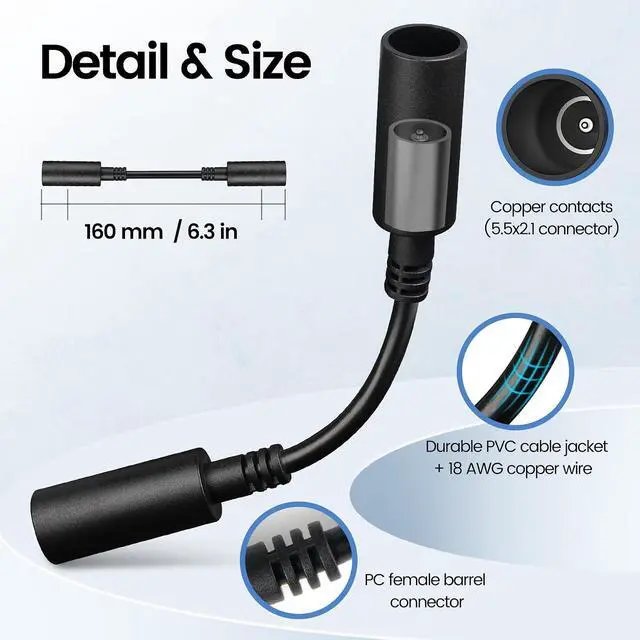 Alt view image 2 of 7 - DC Female to Female Adapter 5.5mm x 2.1mm DC Barrel Connector Extender 12V Waterproof for Starlink Mini Power Cord PoE Splitter & RV Off-Grid Mobile Use