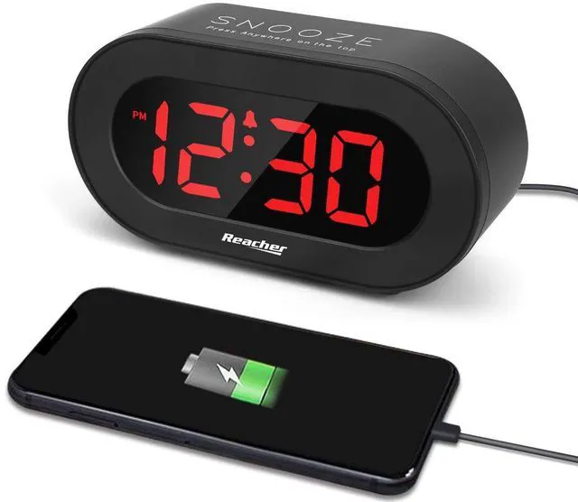 Main image of REACHER Dimmable LED Digital Alarm Clock with USB Charger