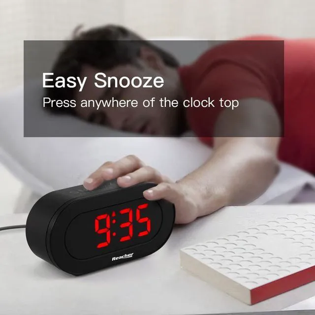 Alt view image 2 of 6 - REACHER Dimmable LED Digital Alarm Clock with USB Charger