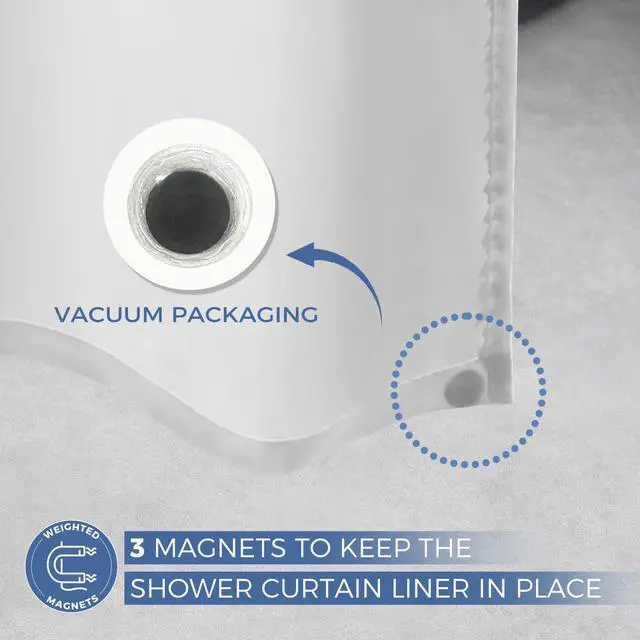 Alt view image 3 of 7 - Downluxe Waterproof Fabric Shower Curtain Liner, White, 70"W x 72"L