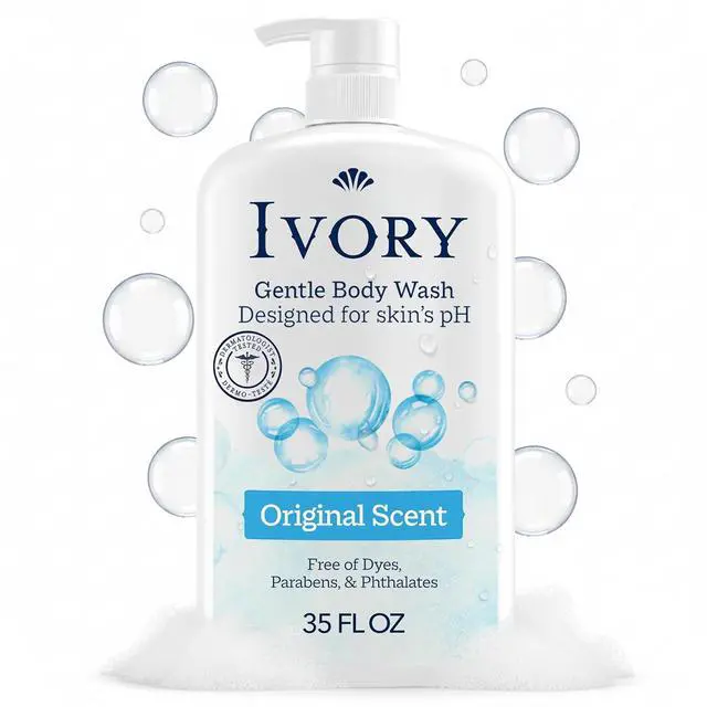 Main image of Ivory Body Wash 35 oz, Gentle Formula, Free of Dyes, Heavy Perfumes, Parabens, Phthalates & Silicones, for Sensitive Skin, pH Balanced, Original Scent