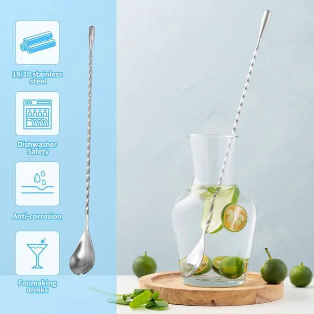 Alt view image 5 of 6 - 2Pcs 12-Inch Stainless Steel Bar Mixing Spoon With Spiral Pattern, Cocktail Spoon