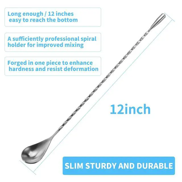 Alt view image 3 of 6 - 2Pcs 12-Inch Stainless Steel Bar Mixing Spoon With Spiral Pattern, Cocktail Spoon