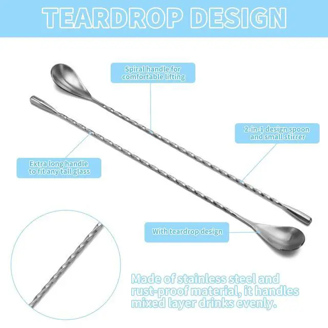 Alt view image 6 of 6 - 2Pcs 12-Inch Stainless Steel Bar Mixing Spoon With Spiral Pattern, Cocktail Spoon