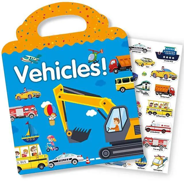 Main image of Reusable Sticker Book for Kids, Vehicles Truck Stickers, Educational Learning Toys, Travel Activity Books for Toddler Girls Boys Age 3+ Birthday Gifts