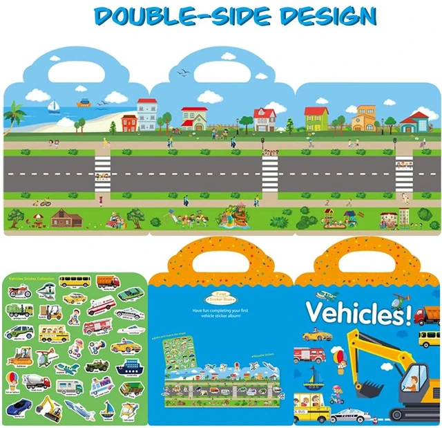 Alt view image 7 of 7 - Reusable Sticker Book for Kids, Vehicles Truck Stickers, Educational Learning Toys, Travel Activity Books for Toddler Girls Boys Age 3+ Birthday Gifts