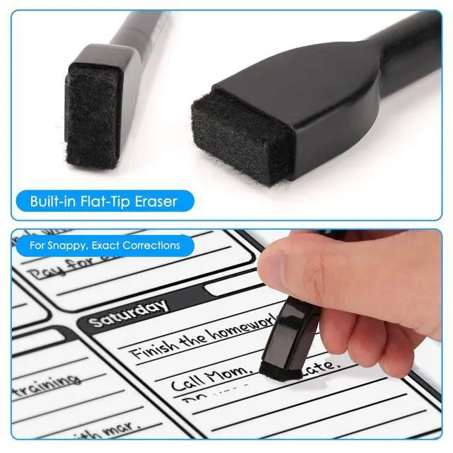Alt view image 6 of 7 - Maxtek Magnetic Black Dry Erase Markers, 6 Count Fine Tip with Eraser, Low Odor for Classroom, Office, Home