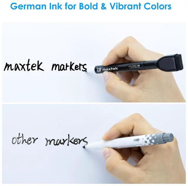 Alt view image 7 of 7 - Maxtek Magnetic Black Dry Erase Markers, 6 Count Fine Tip with Eraser, Low Odor for Classroom, Office, Home