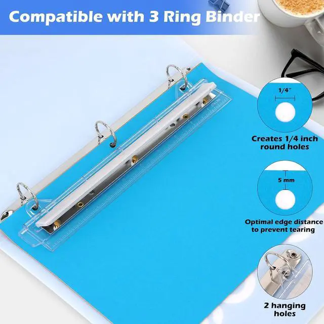 Alt view image 6 of 6 - 3 Hole Punch, Portable, 5-Sheet Capacity, 10-Inch Ruler, Upgraded Removable Scrap Container, Durable, for 3 Ring Binder