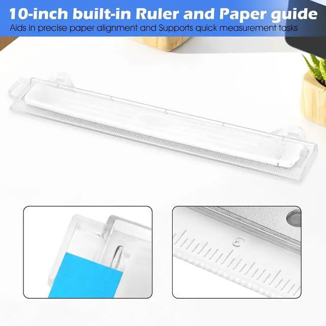 Alt view image 5 of 6 - 3 Hole Punch, Portable, 5-Sheet Capacity, 10-Inch Ruler, Upgraded Removable Scrap Container, Durable, for 3 Ring Binder
