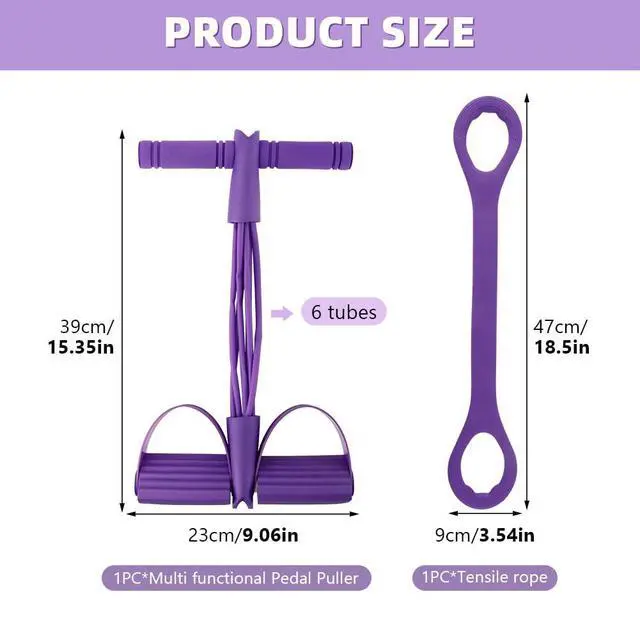 Alt view image 5 of 7 - 6 Tube Resistance Bands Pedal Ankle Puller with Handle and Tensile Rope for Home Gym Exercise Sit Up Equipment for Women Men