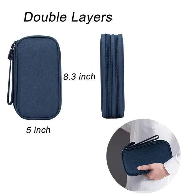 Alt view image 4 of 6 - Water Resistant Electronic Organizer Travel Case, Double Layers Cable Organizer Storage Bag for Accessories, Charger and Cables
