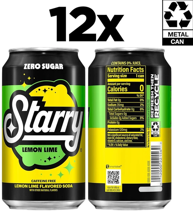Alt view image 4 of 6 - Starry Zero Sugar Lemon Lime Soda, 12 Fl Oz Cans (Pack of 12)