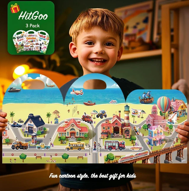 Alt view image 4 of 6 - 3-Pack Reusable Sticker Books: Vehicles, Truck, Animals & Farm JellyActivity Stickers Toddlers2-4, BoysGirls RoadTrip, Airplane, Train TravelEssentials Toy Birthday Gifts