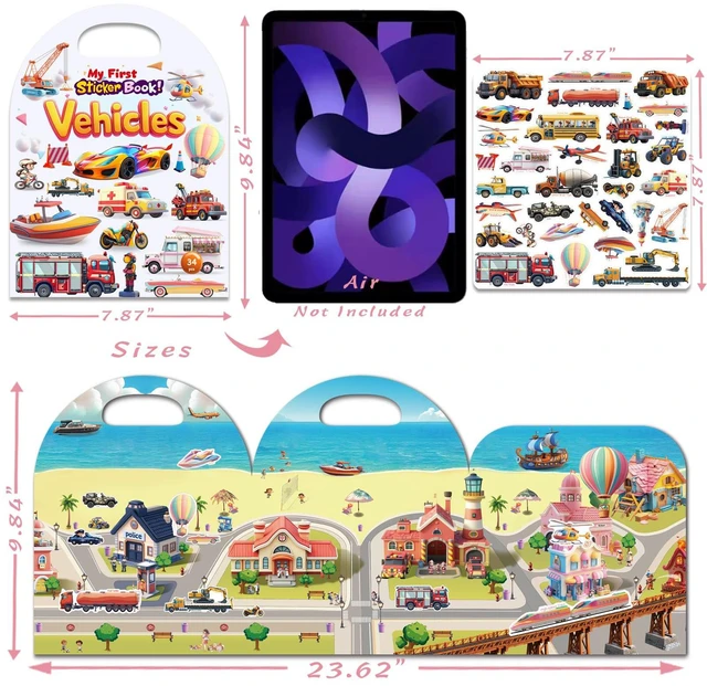 Alt view image 2 of 6 - 3-Pack Reusable Sticker Books: Vehicles, Truck, Animals & Farm JellyActivity Stickers Toddlers2-4, BoysGirls RoadTrip, Airplane, Train TravelEssentials Toy Birthday Gifts