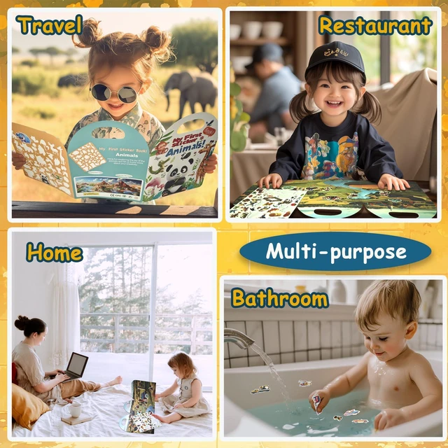 Alt view image 6 of 6 - 3-Pack Reusable Sticker Books: Vehicles, Truck, Animals & Farm JellyActivity Stickers Toddlers2-4, BoysGirls RoadTrip, Airplane, Train TravelEssentials Toy Birthday Gifts