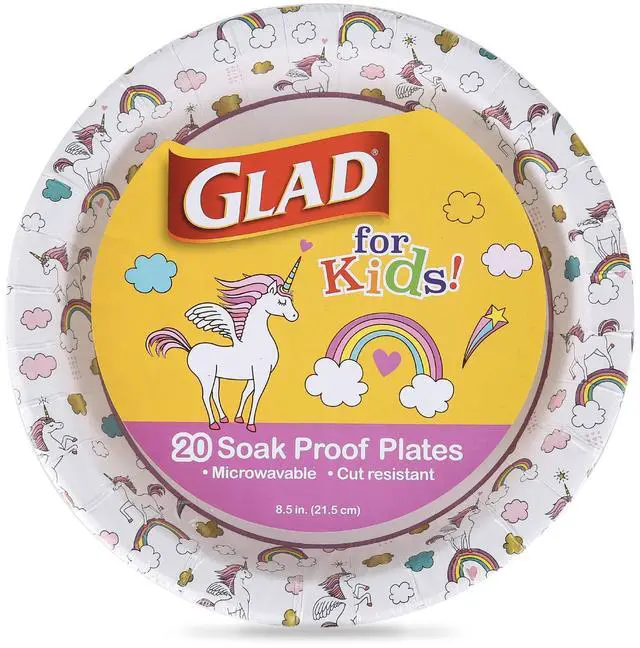 Main image of Glad for Kids Unicorns Disposable Paper Plates, 8.5 Inch, 20 Count