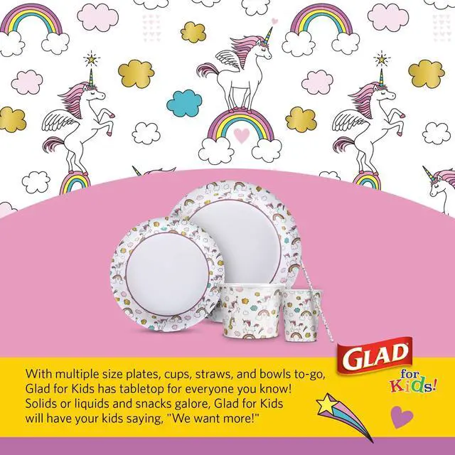 Alt view image 4 of 6 - Glad for Kids Unicorns Disposable Paper Plates, 8.5 Inch, 20 Count