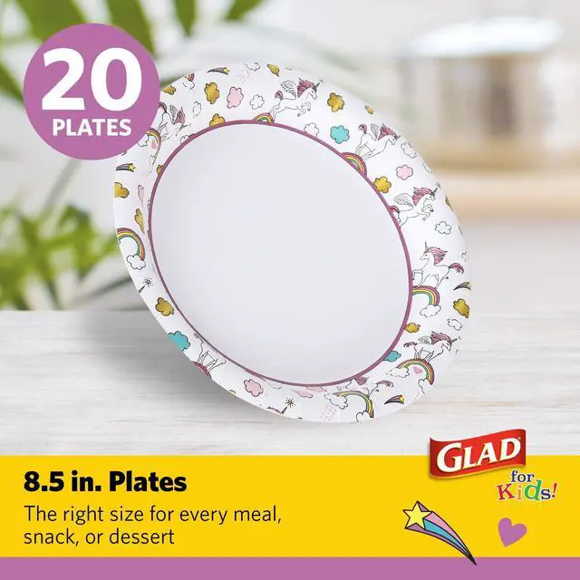 Alt view image 3 of 6 - Glad for Kids Unicorns Disposable Paper Plates, 8.5 Inch, 20 Count