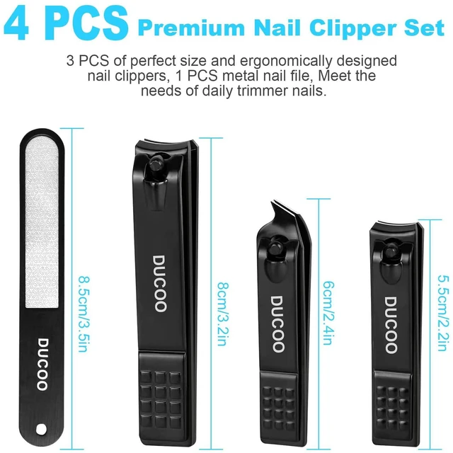Alt view image 7 of 7 - 4 Piece Nail Clippers Set Fingernail and Toenail Cutters for Men and Women Black
