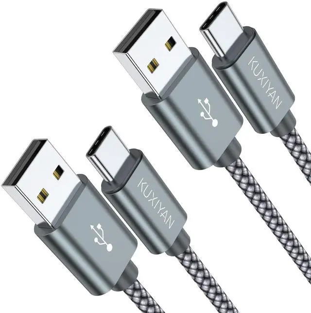 Main image of USB Type C Cable 2-Pack 3FT, Nylon Braided Fast Charging Sync Cord Compatible with iPhone 17 Air/16 Pro Max, Samsung Galaxy S10 Plus, Google Pixel 2 (Gray)