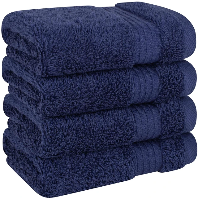 Alt view image 5 of 6 - Cotton Paradise 100% Cotton Turkish Towel Set, 4 Piece Washcloth Set, Navy Blue, Soft Absorbent Quick Dry