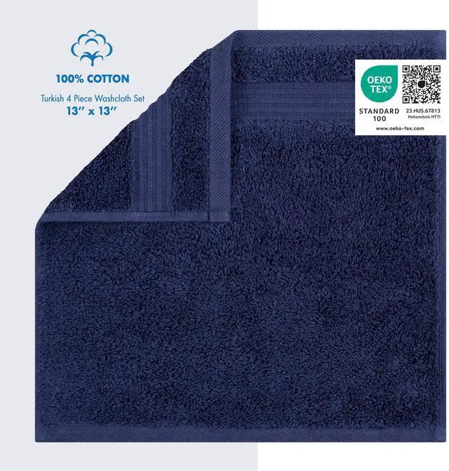 Alt view image 6 of 6 - Cotton Paradise 100% Cotton Turkish Towel Set, 4 Piece Washcloth Set, Navy Blue, Soft Absorbent Quick Dry