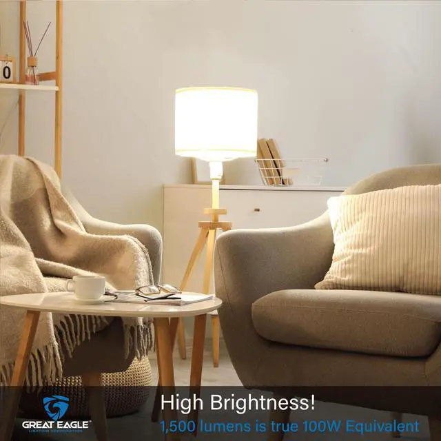 Alt view image 3 of 6 - Great Eagle Lighting A19 E26 LED Bulb, 100W Equivalent, 5000K Daylight, 1500 Lumens, Non-Dimmable, Damp Rated, Indoor and Outdoor, 2 Pack