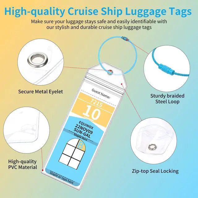 Alt view image 2 of 4 - Royal Caribbean Luggage Tag Holders 10 Pack - Zip Seal Clear Cruise Luggage Tag with Steel Loops for Royal Caribbean & Celebrity Cruise Essentials (10 Colors Ring)