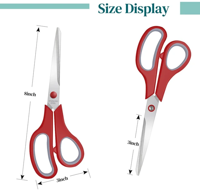 Alt view image 3 of 6 - 3-Pack 8" Stainless Steel Scissors, Sharp Heavy Duty Multipurpose for Sewing, Craft, Paper, Home Office School Teacher Supplies