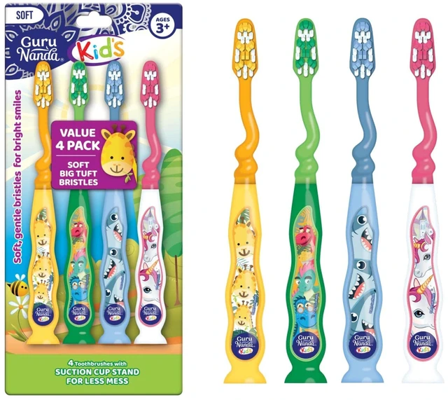 Main image of GuruNanda Kids Toothbrush with Suction Cup & Tongue Cleaner, Ages 3+, 4 Count