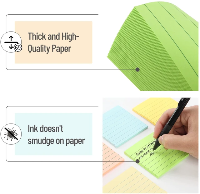 Alt view image 4 of 7 - Mr. Pen Lined Sticky Notes, 3" x 3", 6 Pads, 45 Sheets per Pad