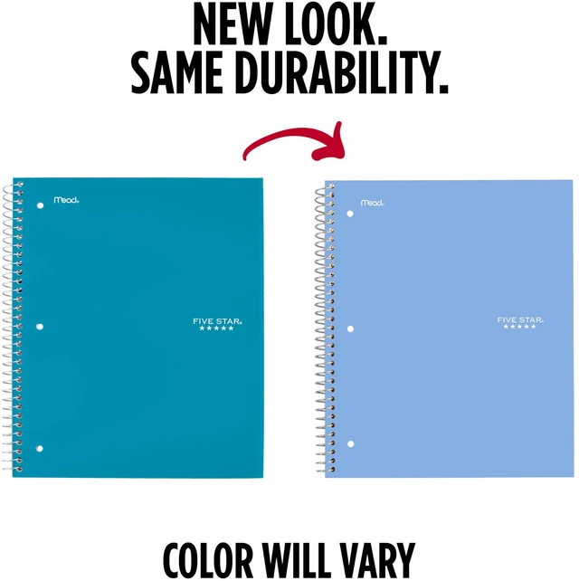 Alt view image 4 of 6 - Five Star 73184 3 Subject Wide Ruled Spiral Notebook + Study App, 150 Sheets, 8" x 10.5", Fights Ink Bleed, Water Resistant Cover, Tidewater Blue