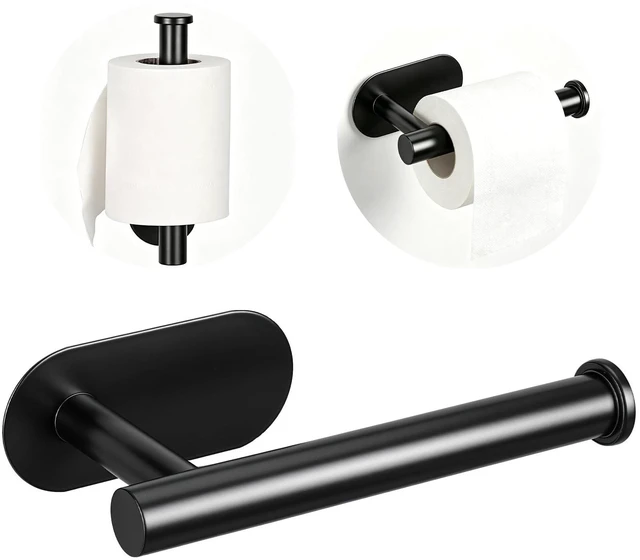 Main image of Toilet Paper Holder, Black Stainless Steel, Self-Adhesive, No Drilling