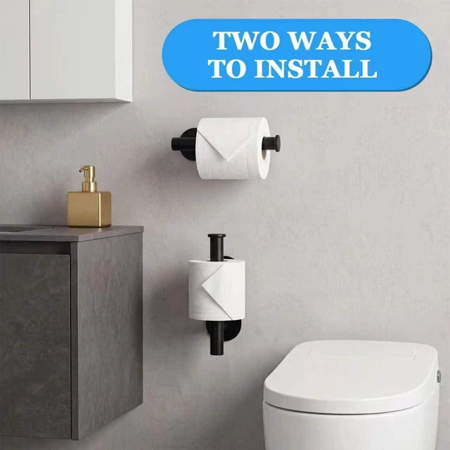 Alt view image 3 of 7 - Toilet Paper Holder, Black Stainless Steel, Self-Adhesive, No Drilling