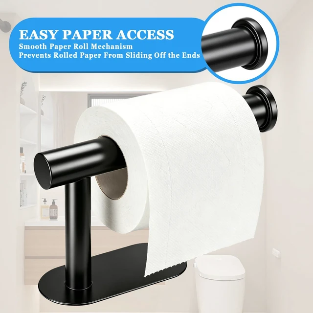 Alt view image 2 of 7 - Toilet Paper Holder, Black Stainless Steel, Self-Adhesive, No Drilling