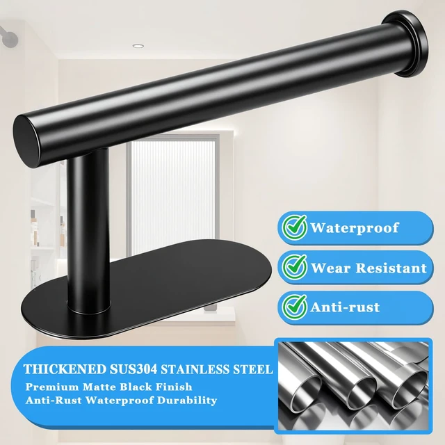 Alt view image 7 of 7 - Toilet Paper Holder, Black Stainless Steel, Self-Adhesive, No Drilling
