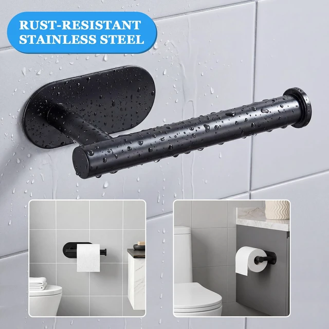 Alt view image 5 of 7 - Toilet Paper Holder, Black Stainless Steel, Self-Adhesive, No Drilling