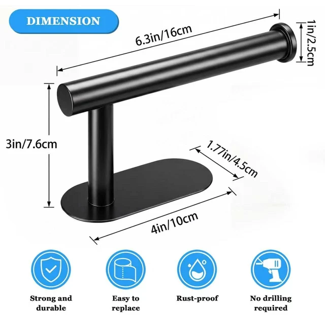 Alt view image 6 of 7 - Toilet Paper Holder, Black Stainless Steel, Self-Adhesive, No Drilling