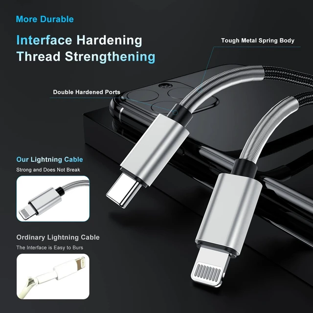 Alt view image 3 of 6 - 2Pack 10ft Apple MFi Certified USB C to Lightning Fast Charging Cable for iPhone 14/14 Pro Max/13 Mini/12/11/XS/XR/8/7 Plus, iPad