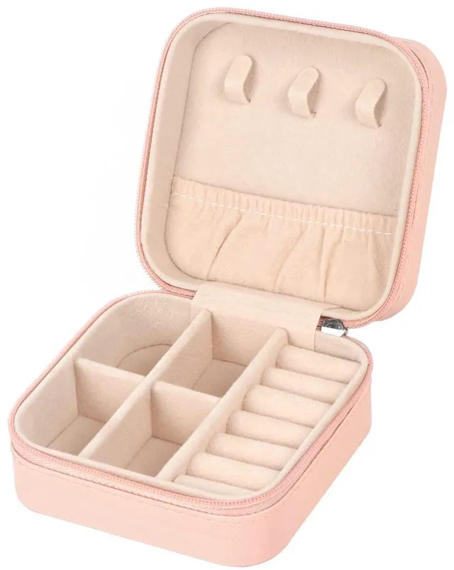 Main image of MFXIP Small Travel Jewelry Case - Portable PU Leather Mini Organizer for Earrings, Necklaces, Rings, Bracelets - Gift for Women Girls