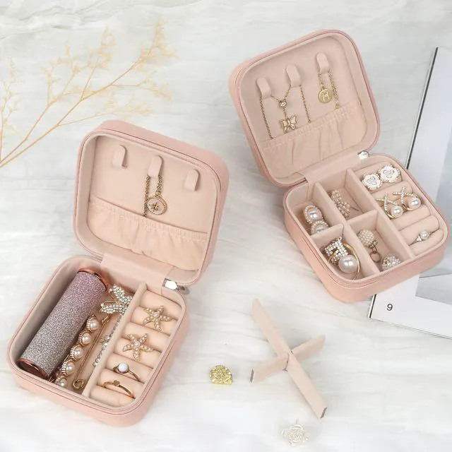 Alt view image 4 of 6 - MFXIP Small Travel Jewelry Case - Portable PU Leather Mini Organizer for Earrings, Necklaces, Rings, Bracelets - Gift for Women Girls