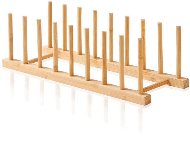 Main image of Bamboo Dish Rack and Pot Lid Plate Rack Organizer for Cabinet